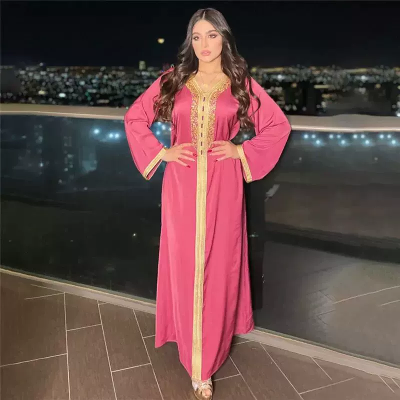 2023 Европейская и американская трансграничная Женская одежда, платье со стразами, лента, кружево, абайя, ближневосточный мусульманский халат, Макси-платье