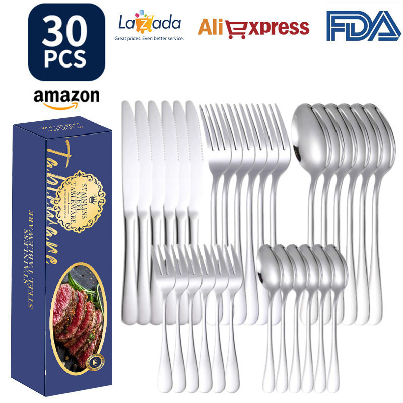 26-Year New Model Cross-Border 1010 Stainless Steel Cutlery 30-Piece Set for 6 People, Western-Style Steak Knife, Fork, and Spoon Gift Box