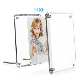 定制现代亚克力相框 磁铁图片夹 相片陈列架  边缘光滑带铁杆支架