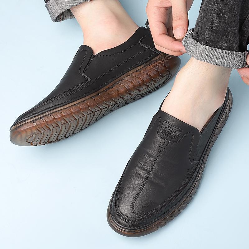 Leather for autumn business dress, oversized casual soft soled black men's wedding and groom's shoes_voghion.com