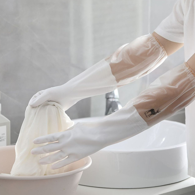 Guantes de goma para lavar platos de limpieza al por mayor guantes de lavandería cocina durable látex forrado de lana gruesa impermeable guantes domésticos