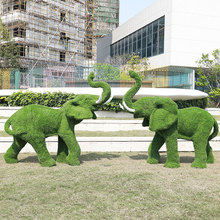 绿雕大象摆件户外玻璃钢动物雕塑园林景观花园庭院售楼草坪装饰品