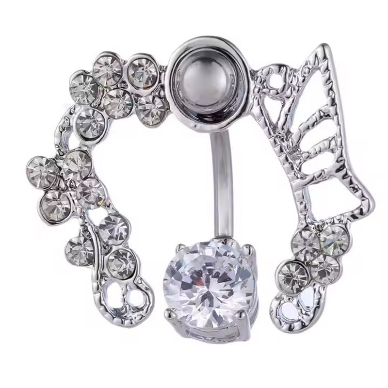 Fashion Stainless Steel Dual-use Piercing With Diamonds, European And Cross-border Jewelry Wholesale, Hollow Butterfly Easy To Wear_voghion.com