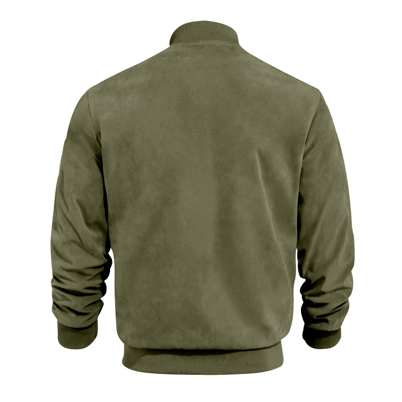 1 Cross-Border Autumn Suede Solid Color Zipper Jacket Casual Retro Long Sleeve Cardigan Coat Men's Cotton_viptrois.com
