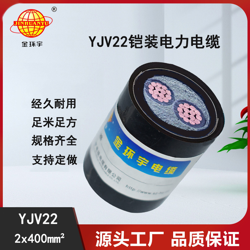 金环宇电缆 铜芯 YJV22 2X400平方 铠装地埋电力电缆 足米