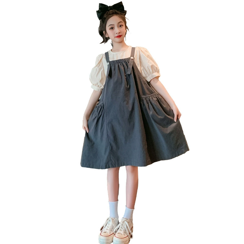 Summer dress, skirt, summer clothing, children's small princess costume, set, for teenagers, with short sleeve