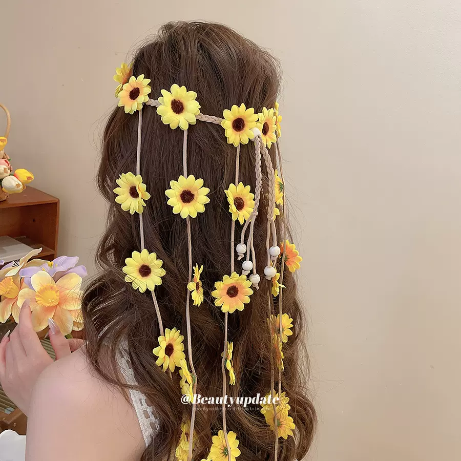 波西米亚木珠串珠羽毛长款流苏发带民族风头饰个性小众设计感发饰