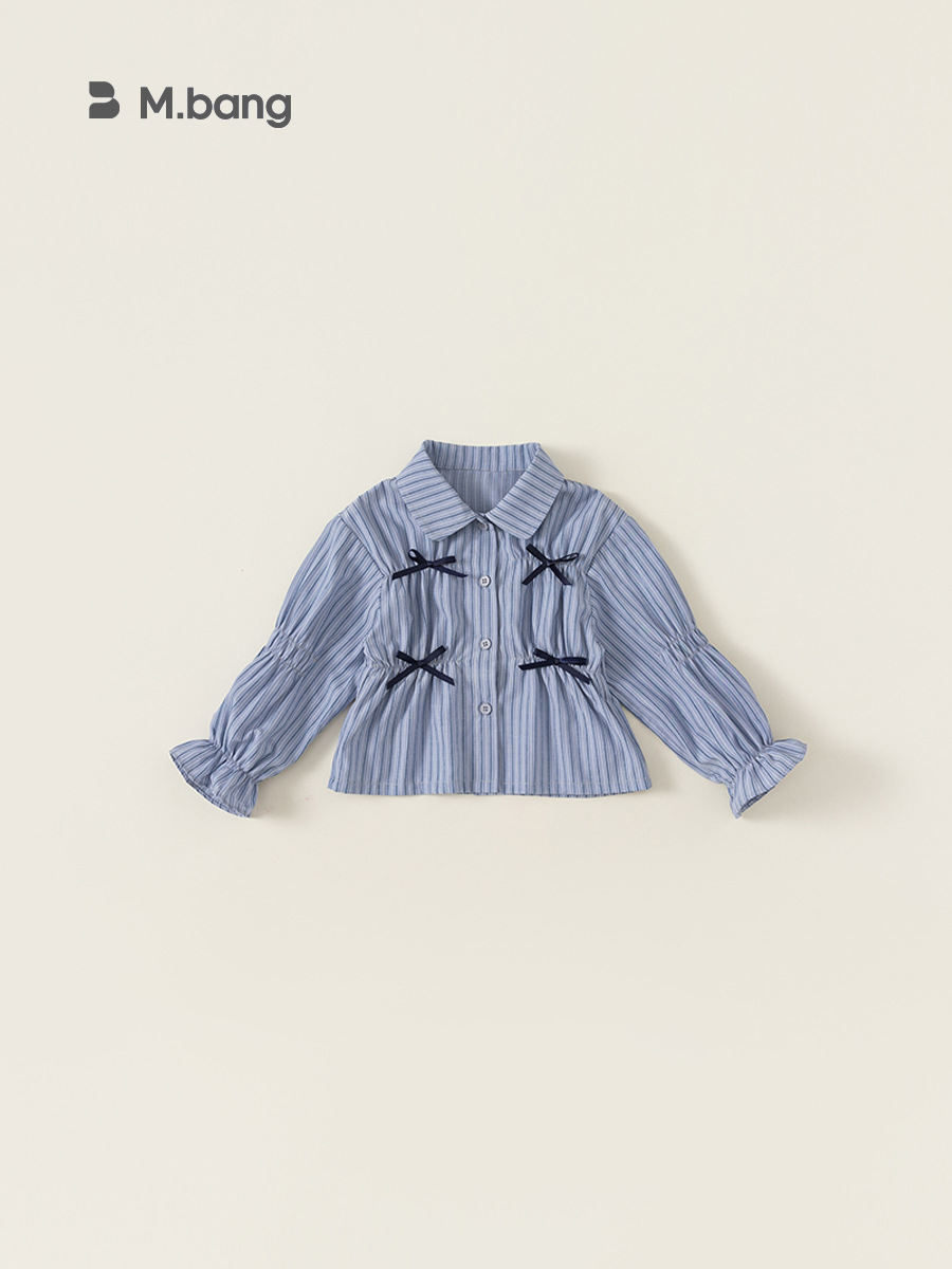 Youbao ropa para niños camisa para niñas primavera y otoño ropa para niños coreanos blusa a rayas con lazo camisa para niños CY24015