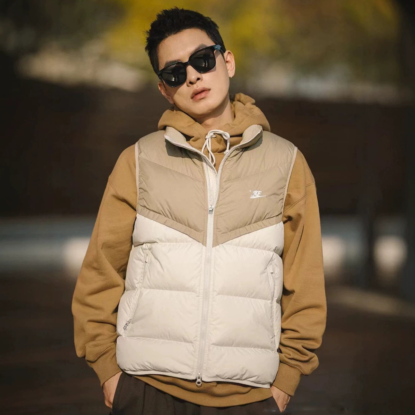 Cross-border winter color-block vest, stand-up collar, small hook and loop closure, letter print, unisex, warm vest