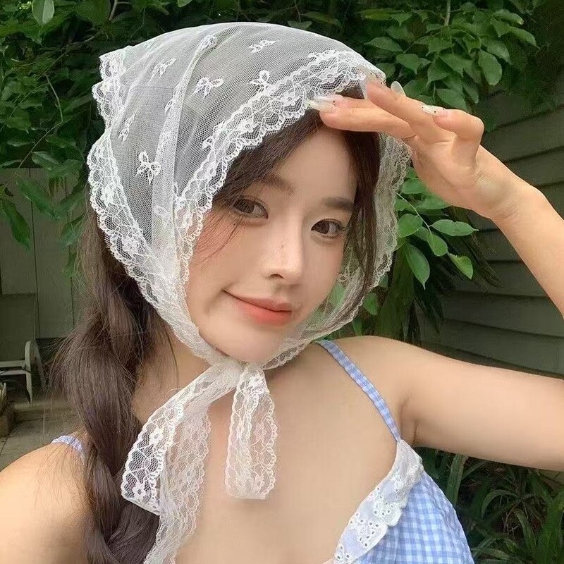 Lace Atmosphere-Enhancing Hair Scarf, French Retro Headscarf, Triangle Scarf, Photo Accessory, Lace Trim, Trendy Spring and Summer Pastoral Style Lace Atmosphere-Enhancing Hair Scarf, French Retro Headscarf, Triangle Scarf, Photo Accessory, Lace Trim, Trendy Spring and Summer Pastoral Style