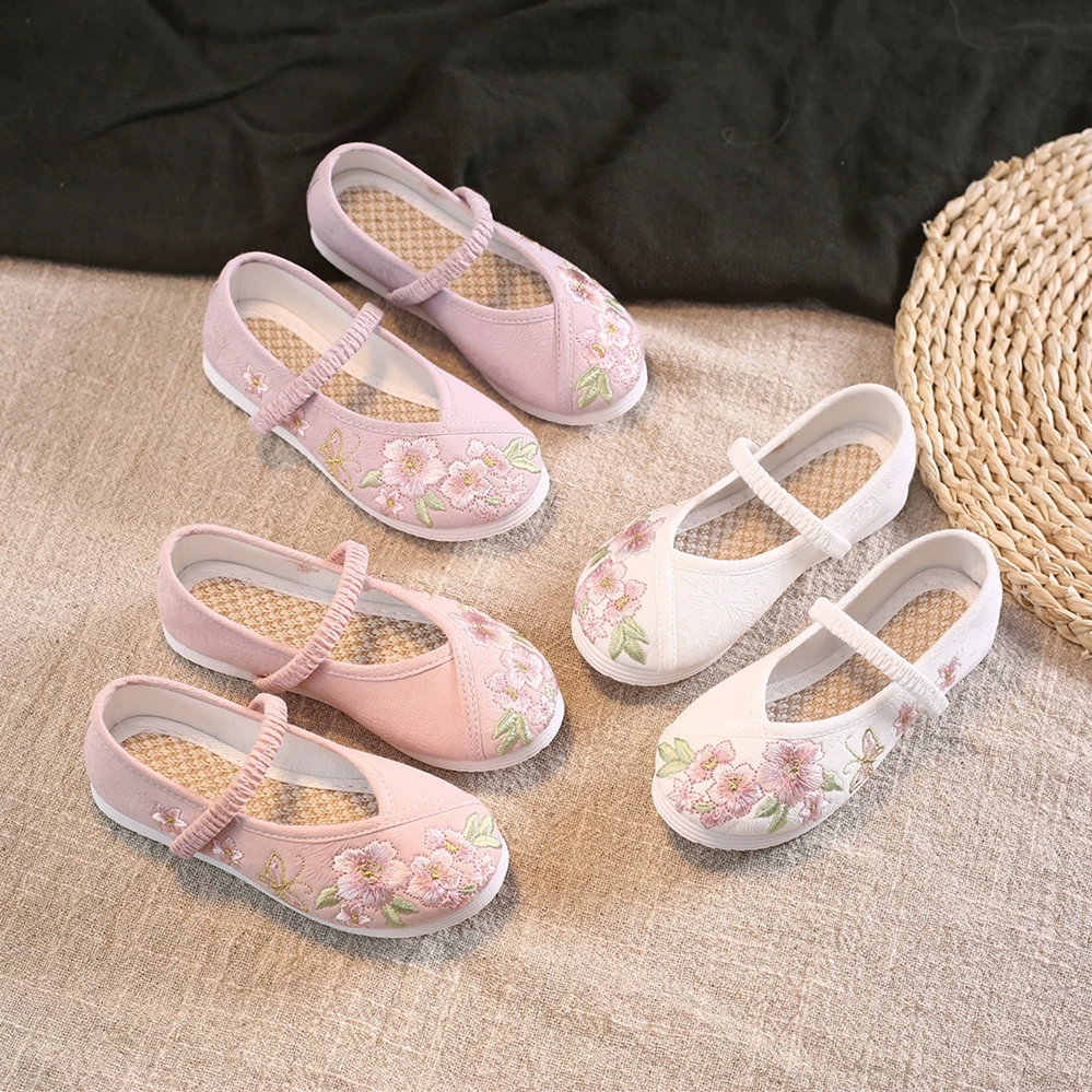 Новые тканевые туфли в стиле шинуазри в старом Пекине, древние туфли династии Хань, детские туфли с вышивкой в стиле ретро, юбки с конским лицом в стиле шинуазри для девочек, детская обувь