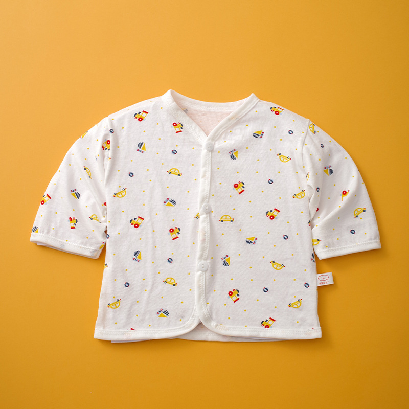 2023 primavera y verano Nueva Ropa interior de dibujos animados para el hogar hombres y mujeres traje de recién nacido Cuatro Estaciones de una sola cara Botón de algodón ropa de bebé