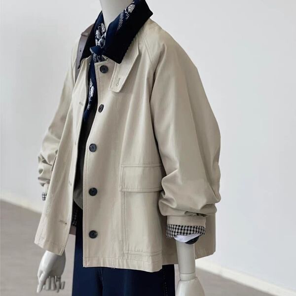 Korean Style Contrasting Plaid Windbreaker Casual Loose Versatile High-End Khaki Petite High-End Short Jacket for Women