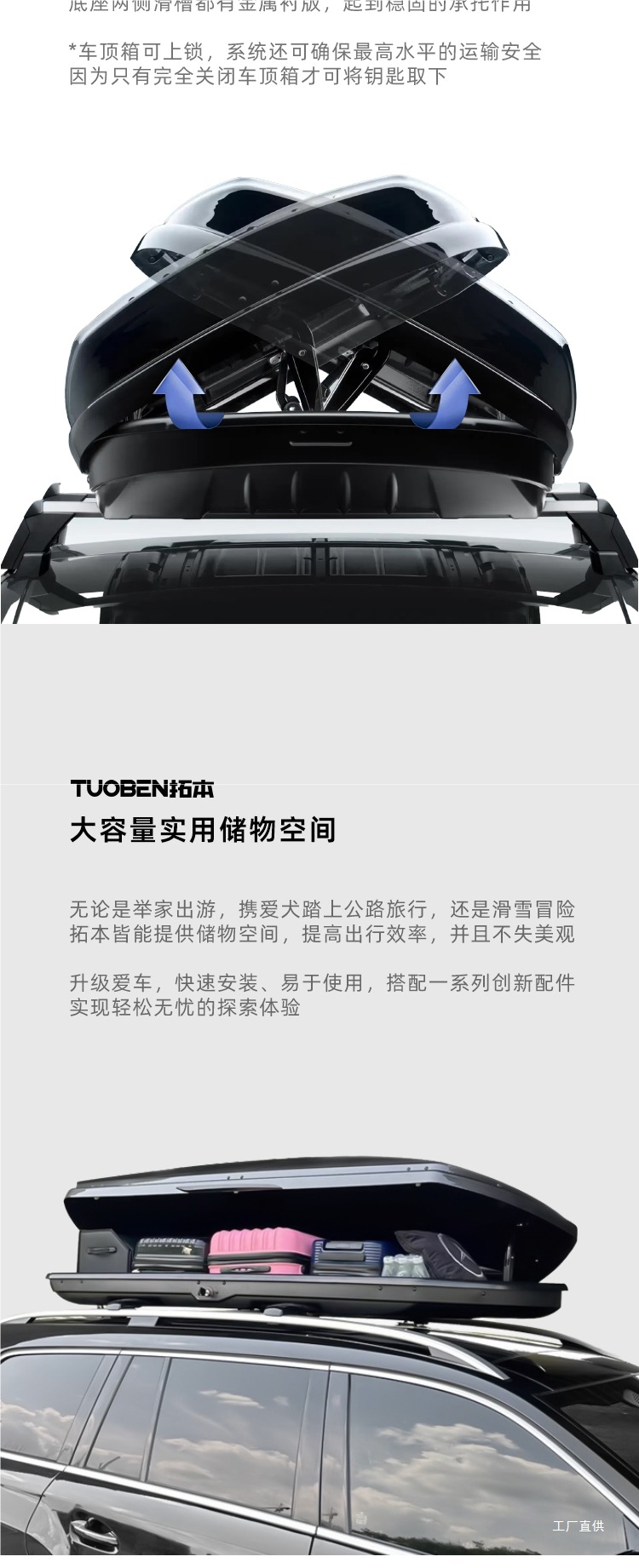 Universal Large Capacity Flat Car Roof Box Luggage Rack Travel Suitcase for Suvs by Tuoben