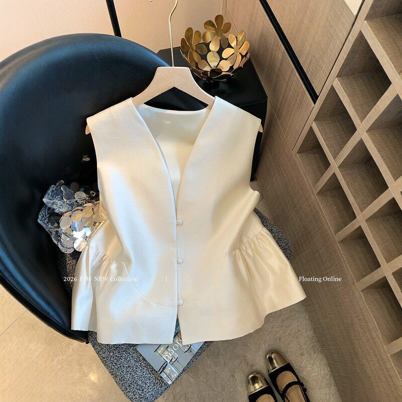 9568 French-style casual mid-length work vest for women, 2024 spring and autumn design, loose-fitting patchwork jacket