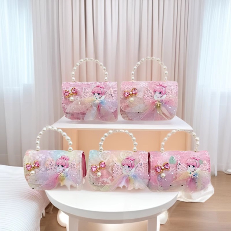 2025 nuevo bolso infantil bolso de perla princesa rosa bolso de hombro para niñas bolso de cambio