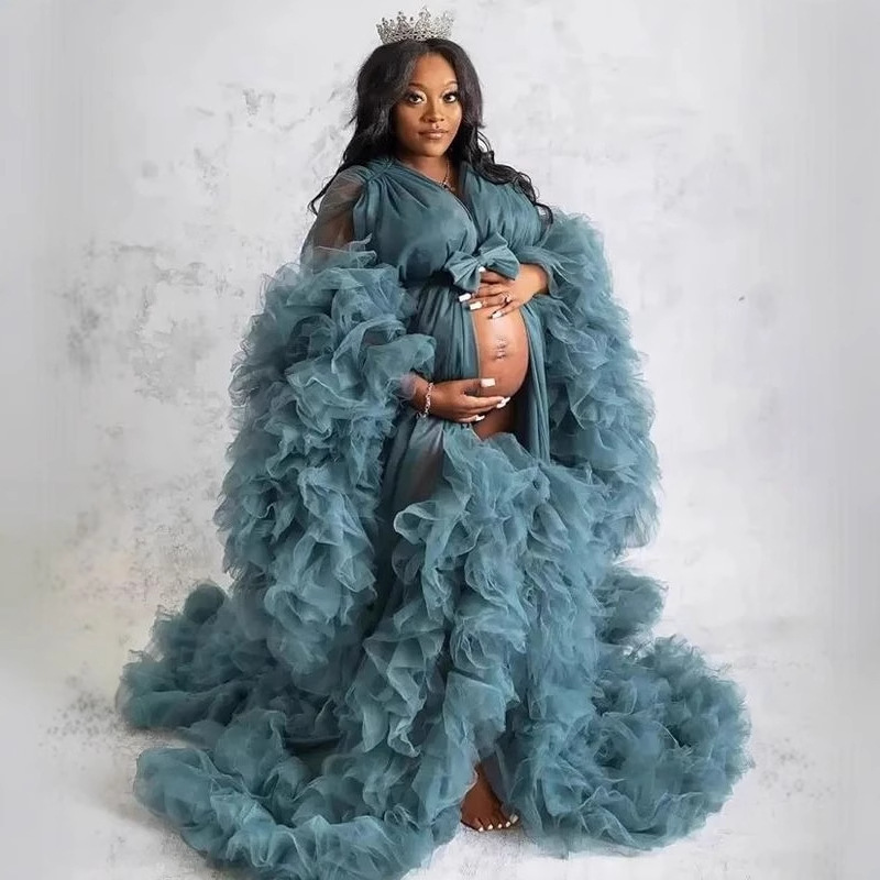 2025 Cross-Border Foreign Trade Hot-Selling New Maternity Mesh Dress Photo Shoot Dress Deep V See-Through Multi-Color Can Be Used for Parties