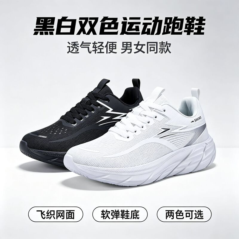 Men's Flyknit Mesh Running Shoes, High-Elasticity, Shock-Absorbing, Casual, Breathable Sports Shoes, Factory Stock Wholesale, Cross-Border Dropshipping