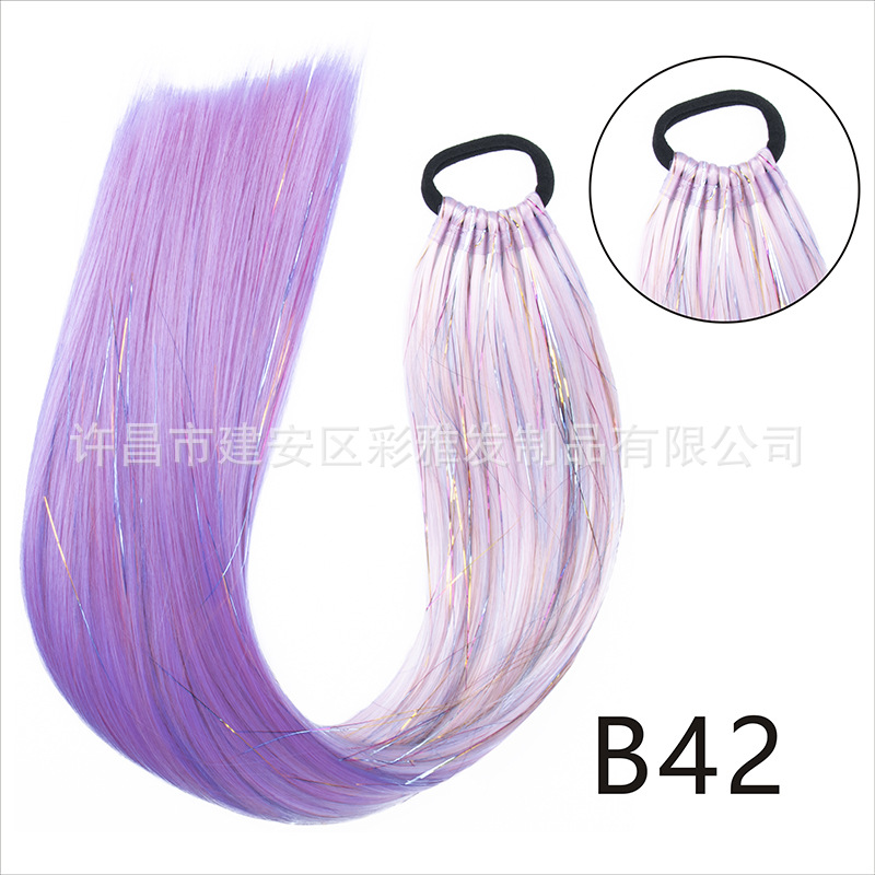 Comercio exterior transfronterizo láser de fibra química colorida cola de caballo 24 pulgadas trenzada de nueve hebras extensión de cabello cola de caballo simple y rápida