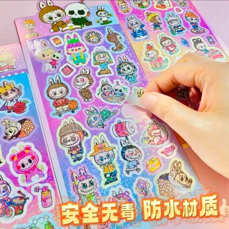 新しいラブブガカステッカーレーザー漫画絵文字パック防水 PVC ステッカーハンドブック携帯電話ケース装飾素材|undefined