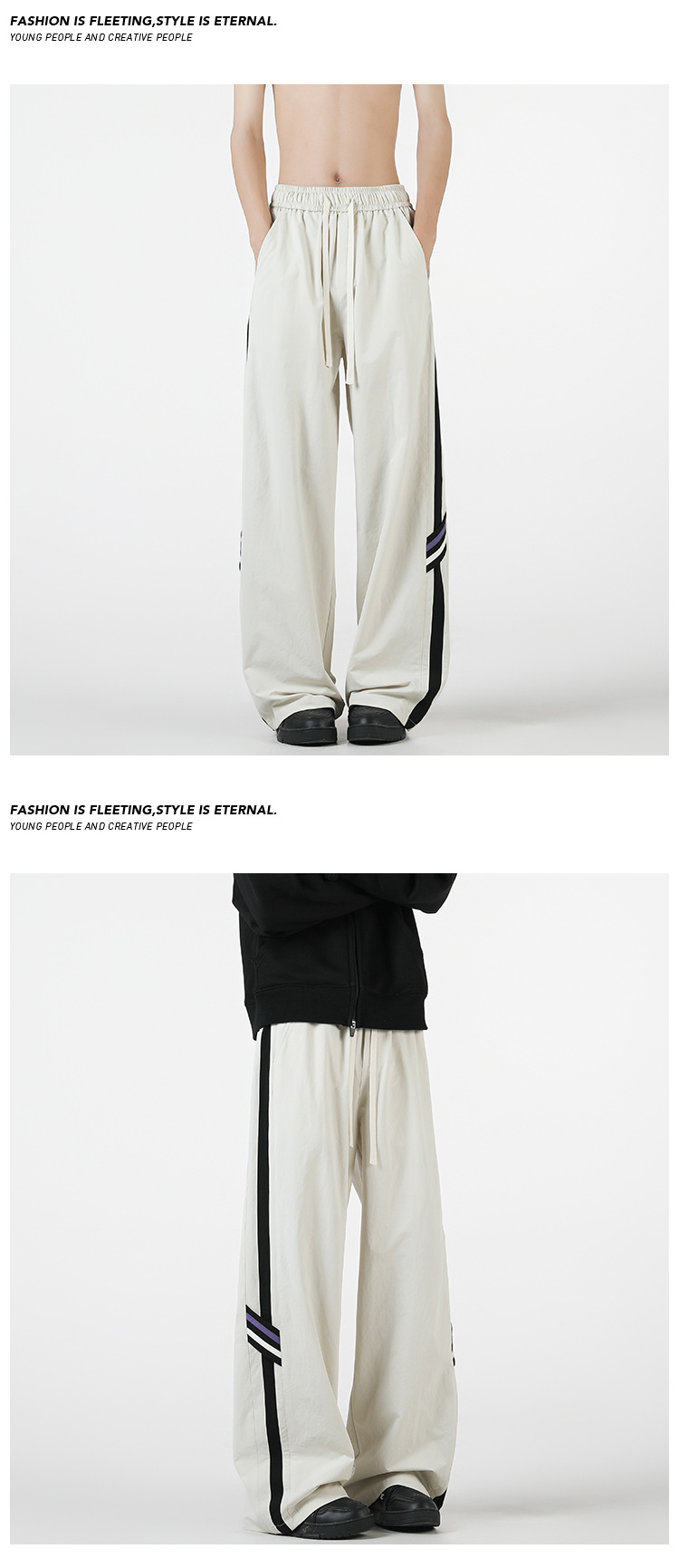 Pantalon rayé homme décontracté coupe droite tendance chic_voghion.com