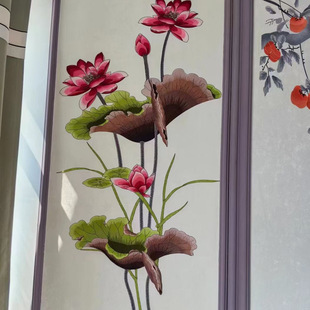 Unique Embroidered Background Wall Cloth Entrance Lotus Ice Clear Jade Unique Embroidered Wall Cloth Background Corridor End Foyer