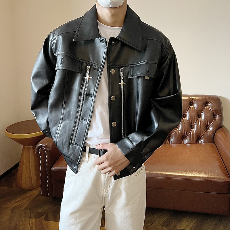 Spring polyurethane solid color brand retro jacket with zipper for…