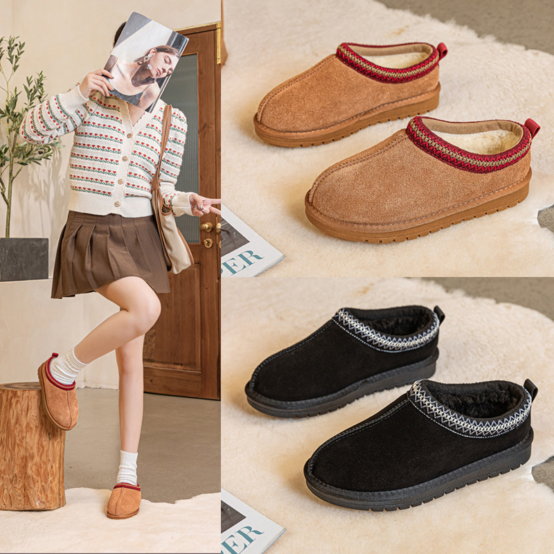 Ethnic Style Tazz Snow Boots for Women, New Winter Model with Integrated Leather and Fur, Thick-Soled Genuine Leather, Fleece-Lined, Thickened, Warm Cotton Shoes