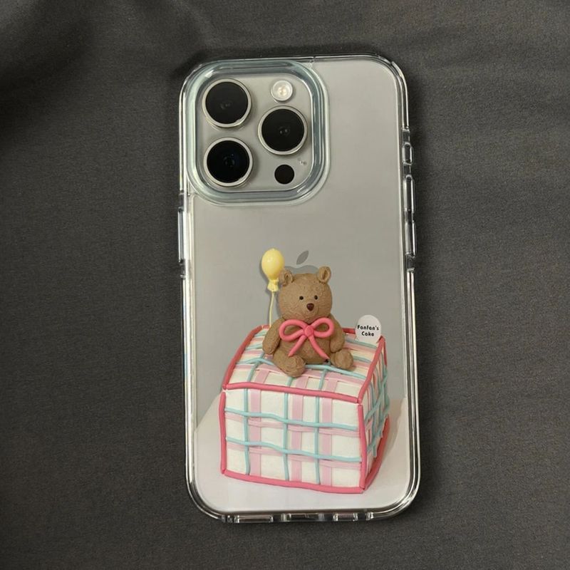 ギフト用の小さなクマのiPhoneケース、17pro、16promax、15、漫画風透明アクリルハードケース、13対応、かわいい|undefined