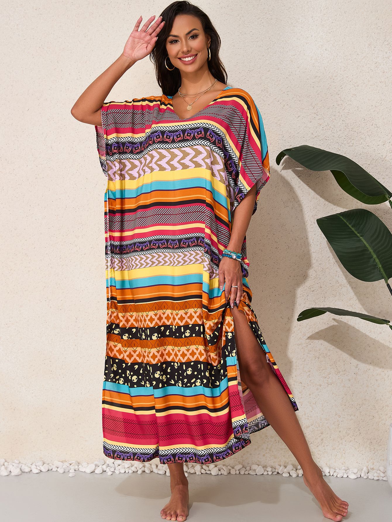 Blusa de playa con estampado de rayón europeo y americano transfronterizo bikini de vacaciones camisa de protección solar traje de baño blusa exterior M14