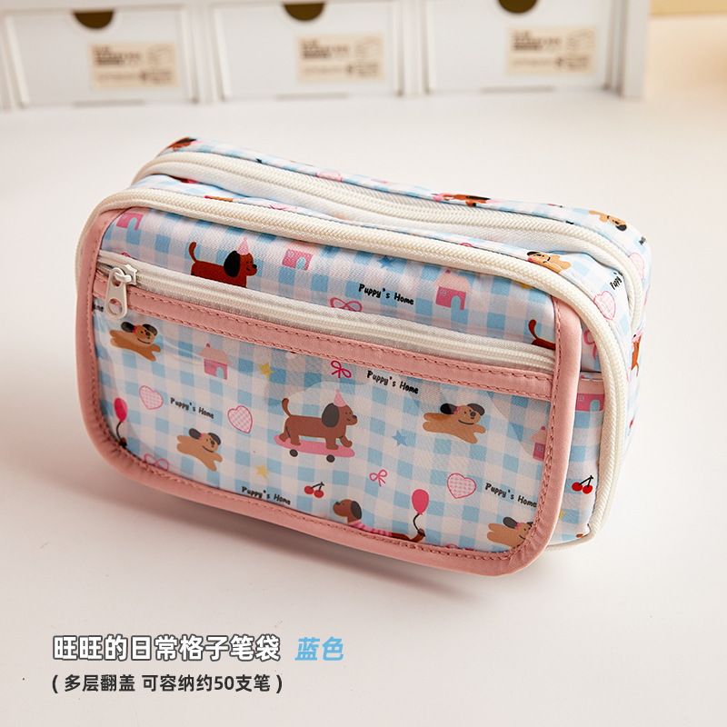 Nuevo bolsillo de pluma multicapa de gran capacidad pequeño fresco lindo bolsillo de papelería de estudiantes ins viento de alto valor facial caja de papelería plegable