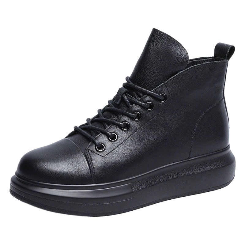 Женские короткие сапоги на толстой подошве из натуральной кожи, Осень-зима 2022, новые однослойные ботинки на среднем каблуке со шнуровкой, черные модные повседневные Ботинки Martin