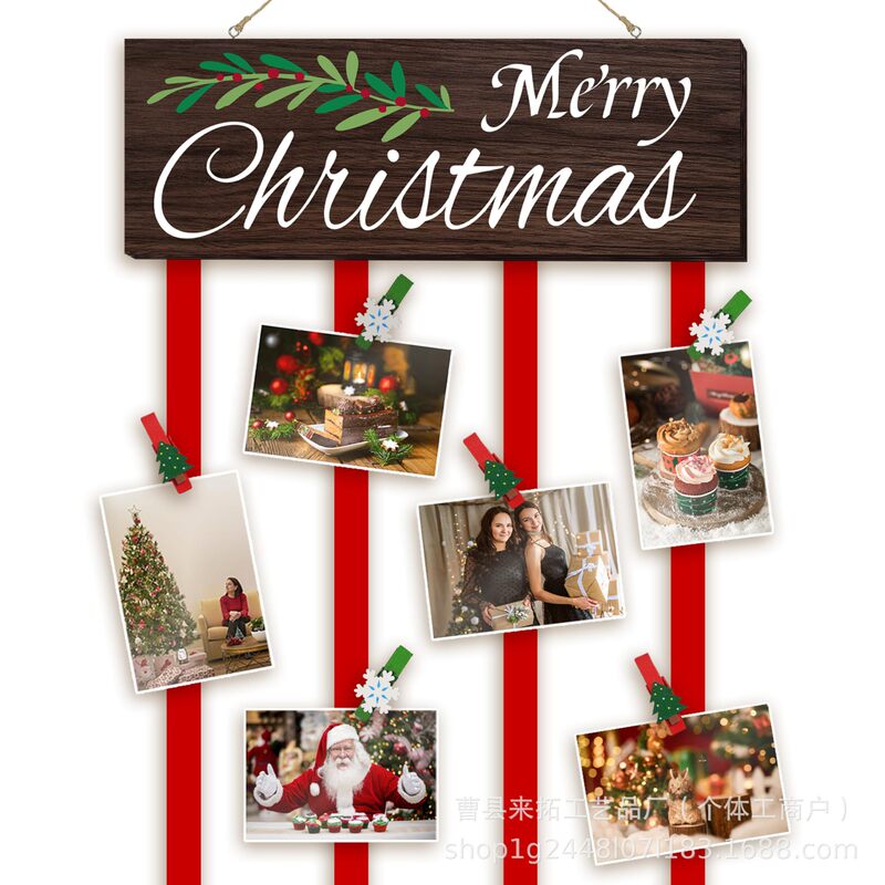 Wooden Christmas Photo Clip Hanging Christmas Photo Album Picture Storage Rack Home Wall Commemorative Photo Display Photo Frame