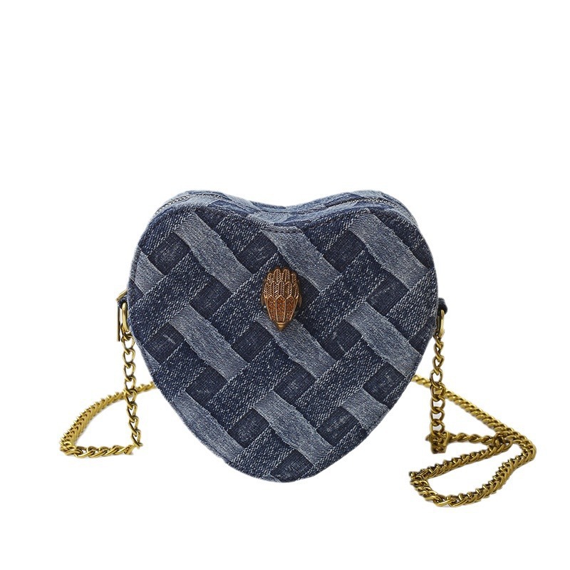 Cross-border 2024 nueva bolsa de hombro de tejido denim corazón de桃er universal bolso de mujer cadena de moda de alta calidad bolso de mochila