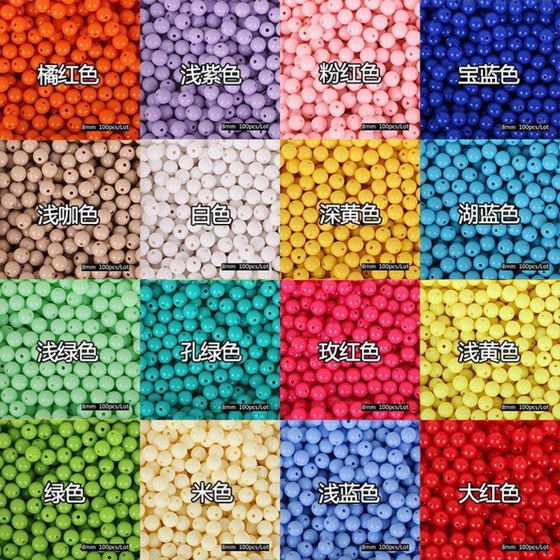 6/8/10mm acrylic solid color round beads DIY handmade beaded loose beads material hair accessories bag bracelet