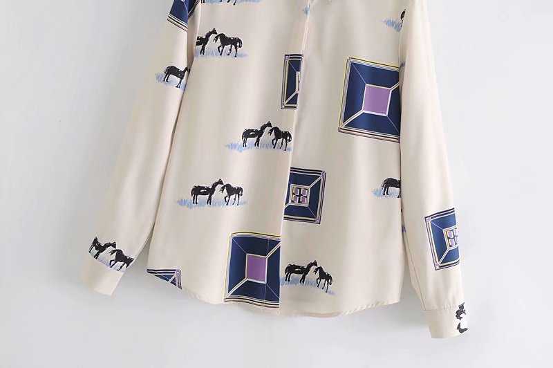 blue pony print long sleeve shirt  NSAM36295