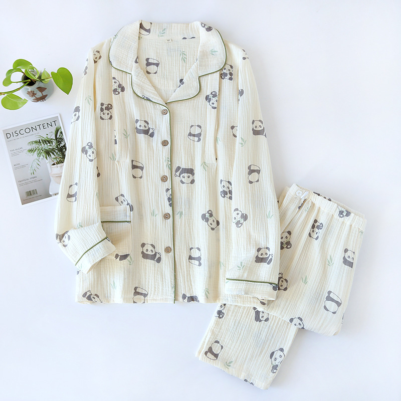 Yuezi Clothing plus size Spring and Autumn Pure Cotton Gauze Pregnant Women's Postpartum Breastfeeding Clothing Home Clothing suit Pajamas Women's Factory Straight Hair