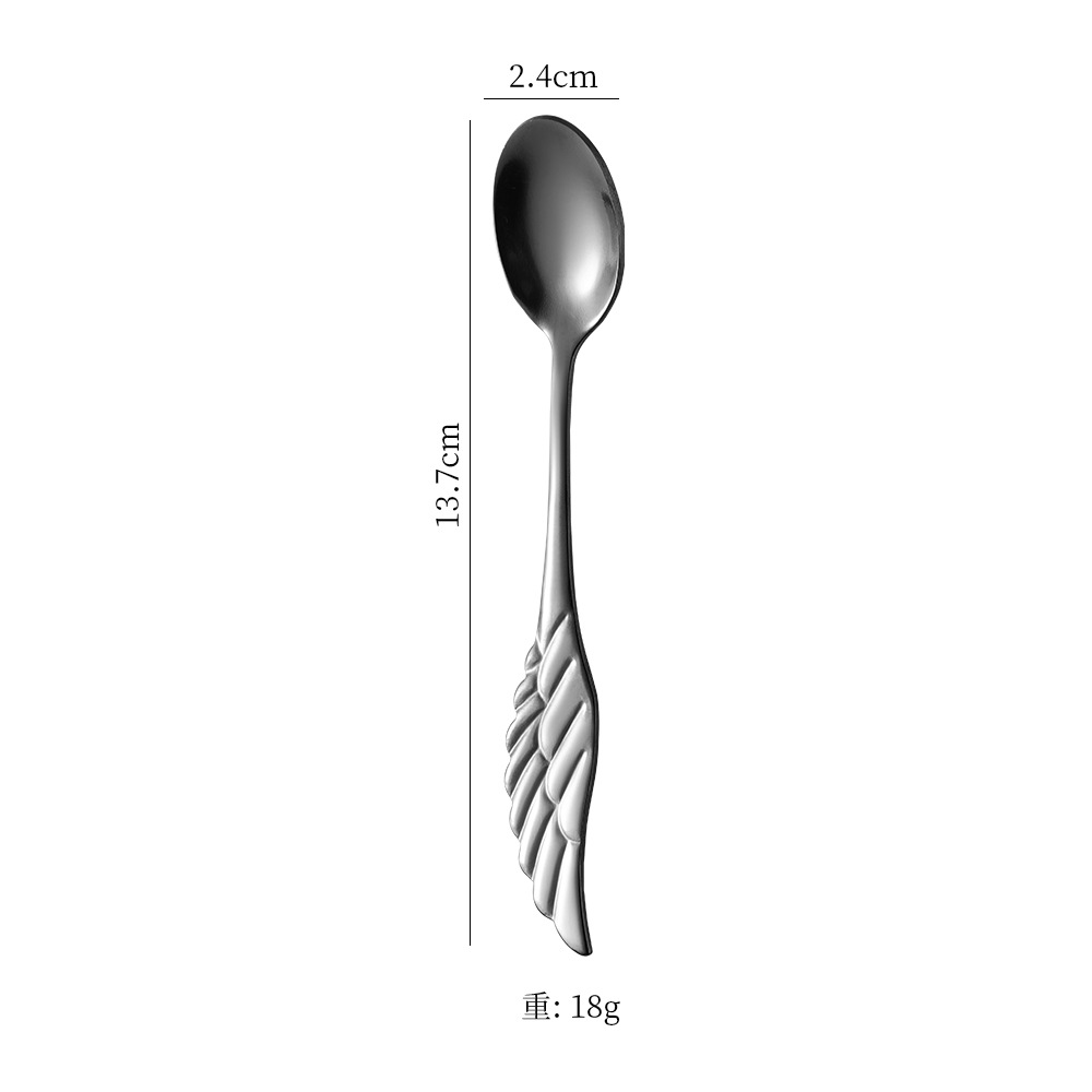 Cucchiaio da dessert in acciaio inossidabile con ali d'angelo, grazioso cucchiaio da caffè di alto valore estetico, cucchiaio da zuppa per uso domestico_voghion.com