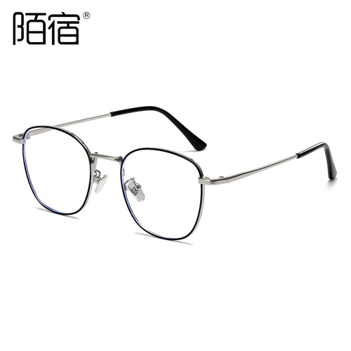 Moshu 5553 Blue-Light Blocking Glasses: Optical Metal Plain Lenses | Unisex Eyeglass Frames Compatible with Myopia Lenses