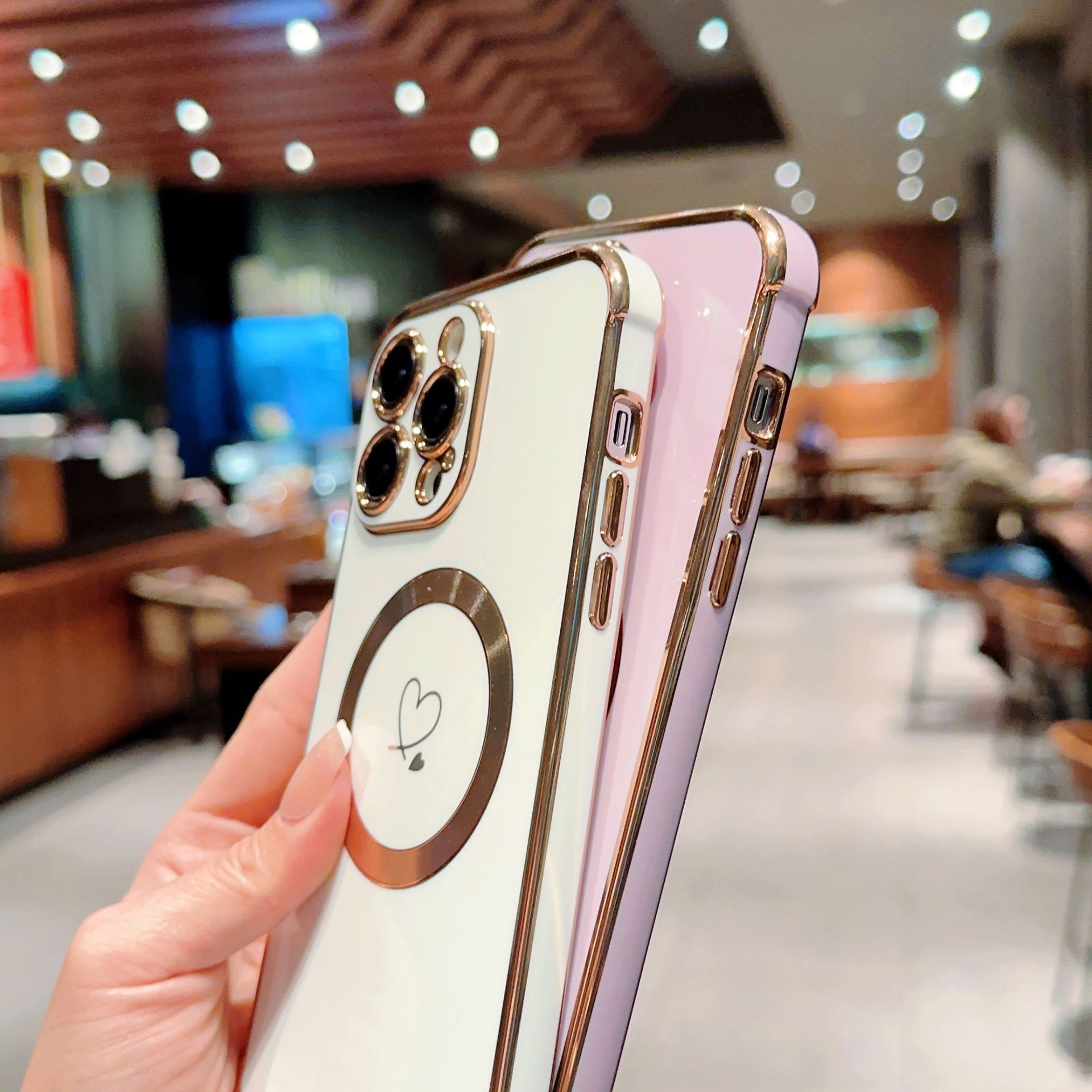 Magnetic Electroplated Double Heart Phone Case For Iphone 17_voghion.com