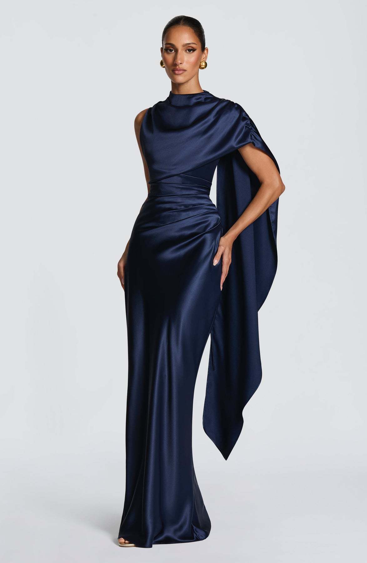 Women's Satin Turtleneck Dress With Ribbon Decoration For Evening_voghion.com