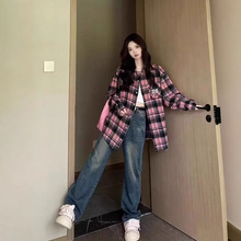 美式复古格子衬衫女春夏2025新款宽松设计感小众bf慵懒风长袖外套