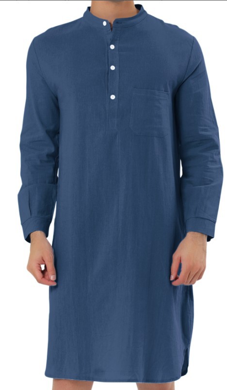 2023跨境外贸速卖通阿拉伯风格时尚简约口袋男士衬衫穆斯林长袍详情10