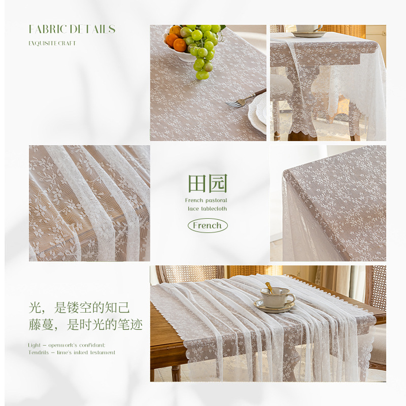 Mantel de estilo pastoral francés, encaje bordado, mantel drapeado, mantel de mesa rectangular a prueba de polvo, ambiente de boda
