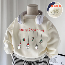 儿童装热销韩版款圆领加绒卫衣宝宝秋冬可爱圣诞加厚男女保暖衣