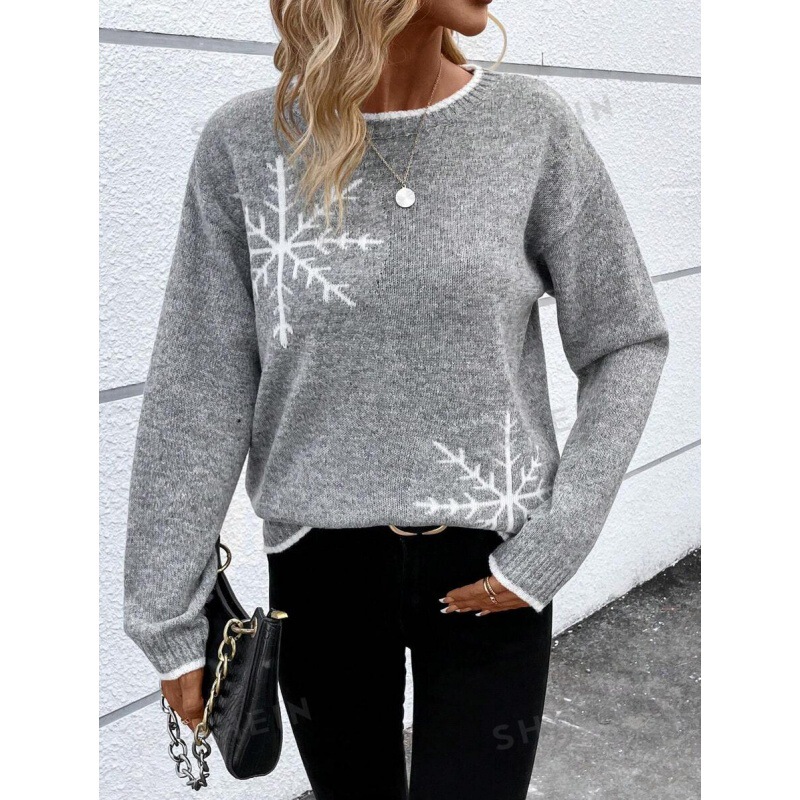 318619 Cross-Border Amazon Women's Clothing Autumn and Winter New Snowflake Pattern Knitwear Loose Round Neck Pullover Sweater for Women 318619 Cross-Border Amazon Women's Clothing Autumn and Winter New Snowflake Pattern Knitwear Loose Round Neck Pullover Sweater for Women