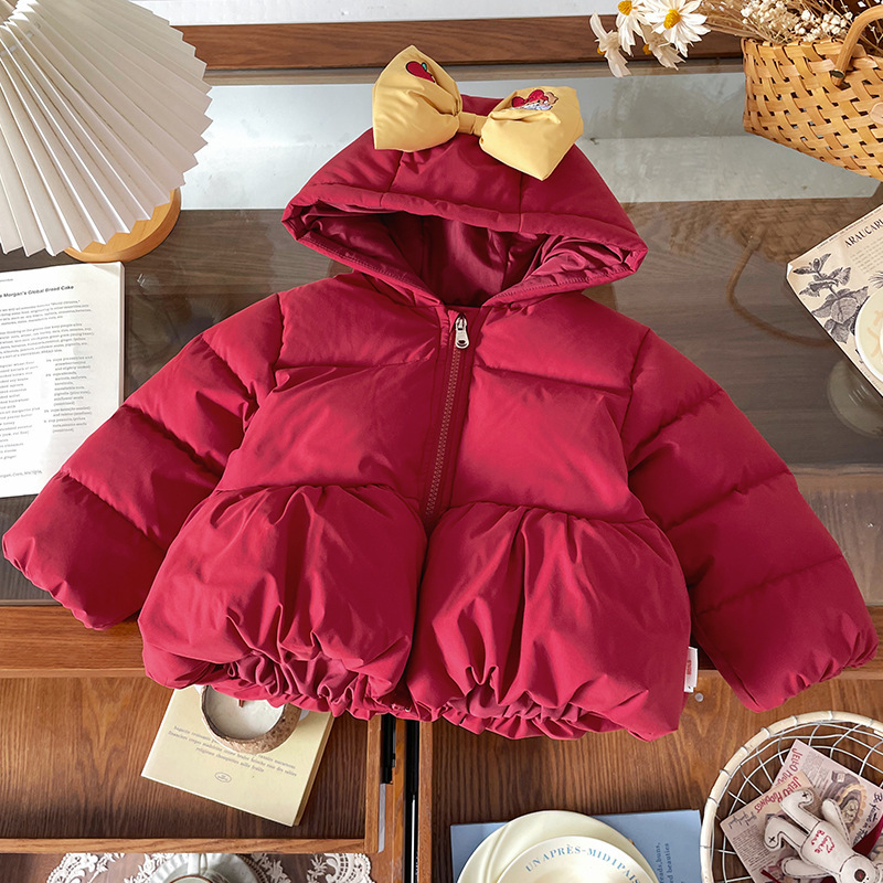 女童羽绒服2025冬季新连帽立体蝴蝶结羽绒服新国标90白鸭绒羽绒服|undefined