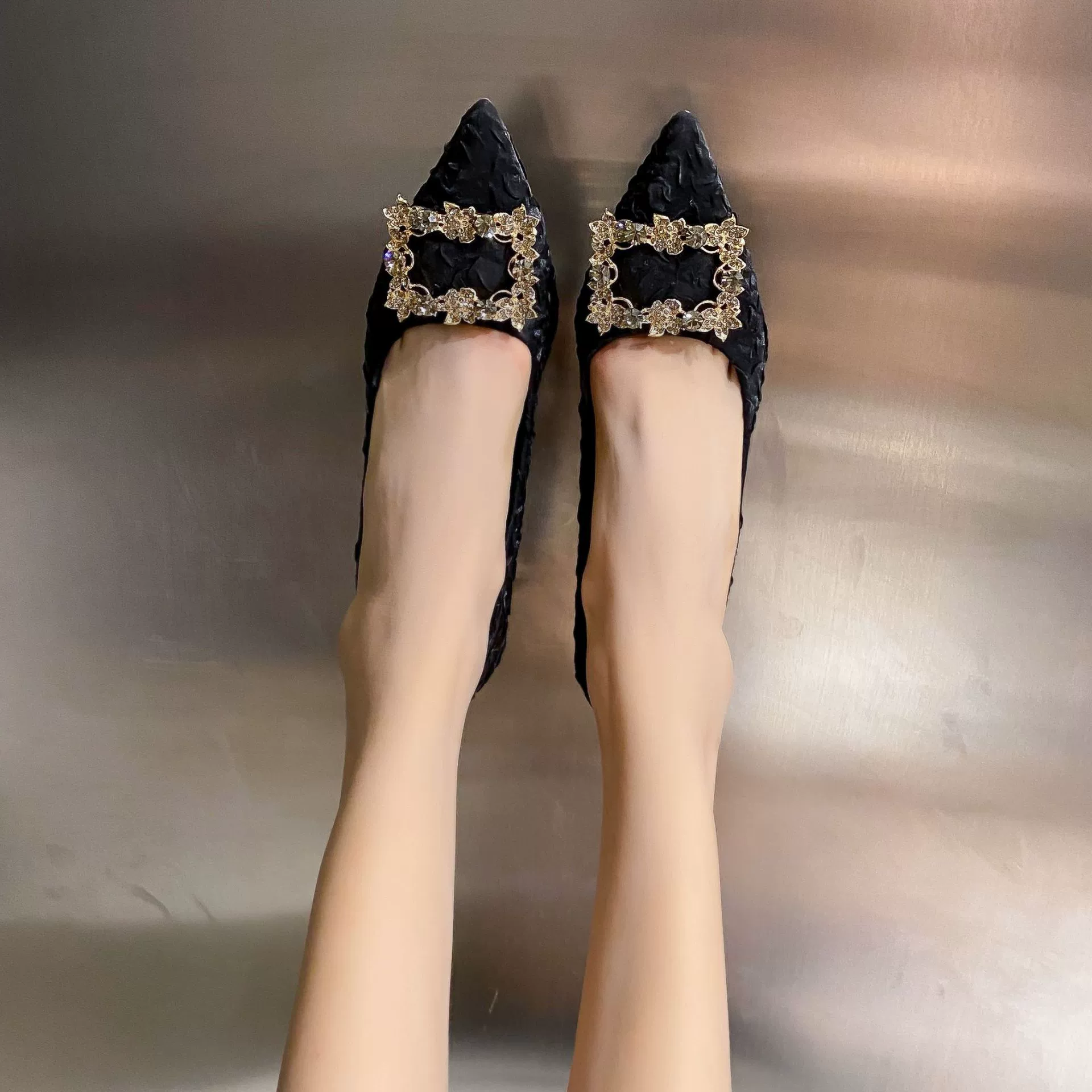 Фужер бутылка Pointed-Toe Обувь на каблуке, корейско-зид-стиль, жемчужная пряжка, элегантно повседневно