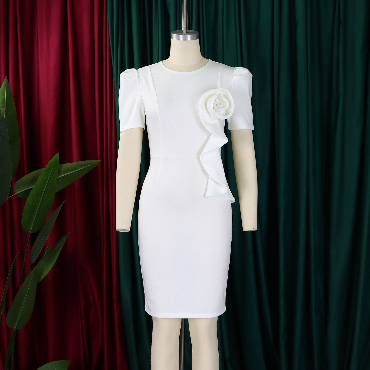 436g Weight Knee-Length Dress Length Type Short Sleeve Sleeve Length Sheath Dress Dresses Type Spandex, Polyester Fabric Type High Waist Waist Line Holiday, Banquet, Daily Occasion Round Neck Neckline Slim Fit Type Flower Pattern Summer Season Women's Gender Elegant Style Wholesale Women's Elegant Flower Holiday Banquet Daily Round Neck Short Sleeve Sheath Dress 19