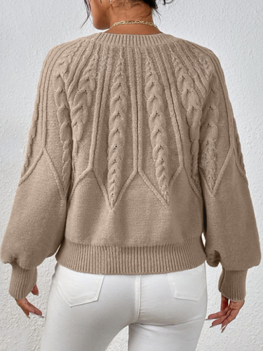Pullover round neck knitted sweater long sleeve twist solid color autumn and winter versatile knitted top for women